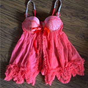 Victoria’s Secret Elegant hot Pink Lace Babydoll Lingerie 36B